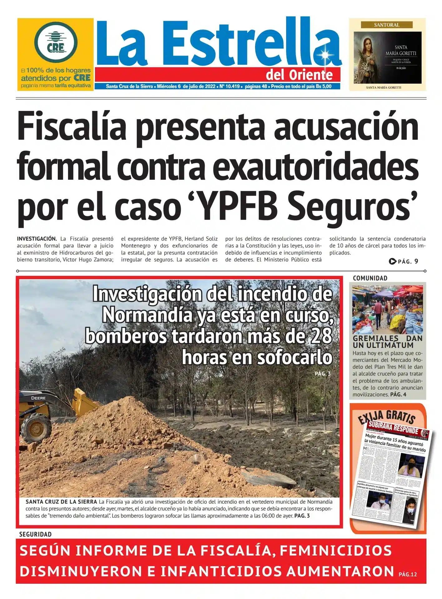 Portada de periódico relacionada con justicia y responsabilidad administrativa
