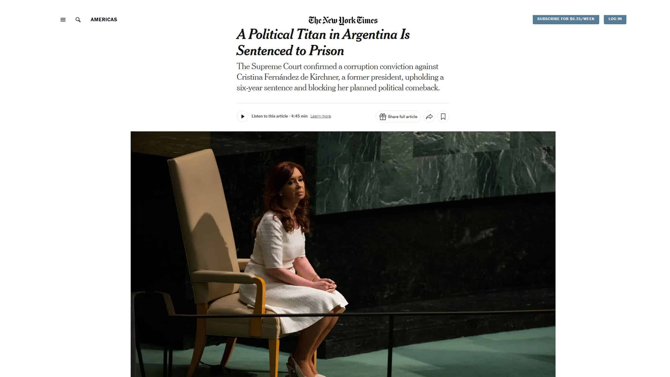 Cristina Kirchner en sesi&oacute;n legislativa o evento pol&iacute;tico