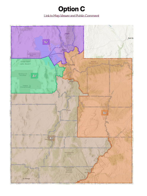 Mapa de redistritación Opción C en Utah