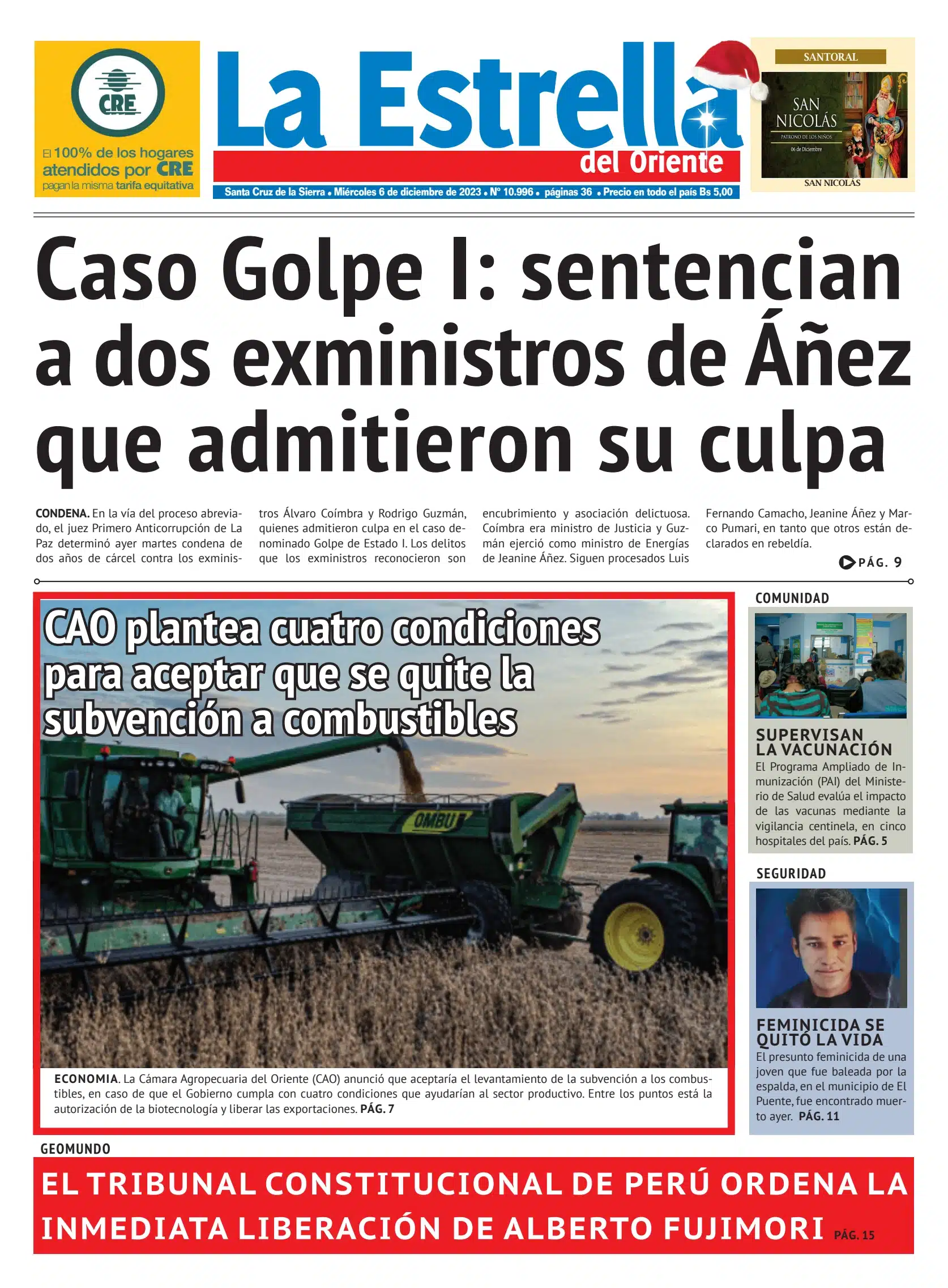 Periódico con titulares sobre temas económicos y judiciales en Perú