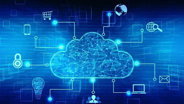 Diseño gráfico de servicios de cloud computing con iconos digitales