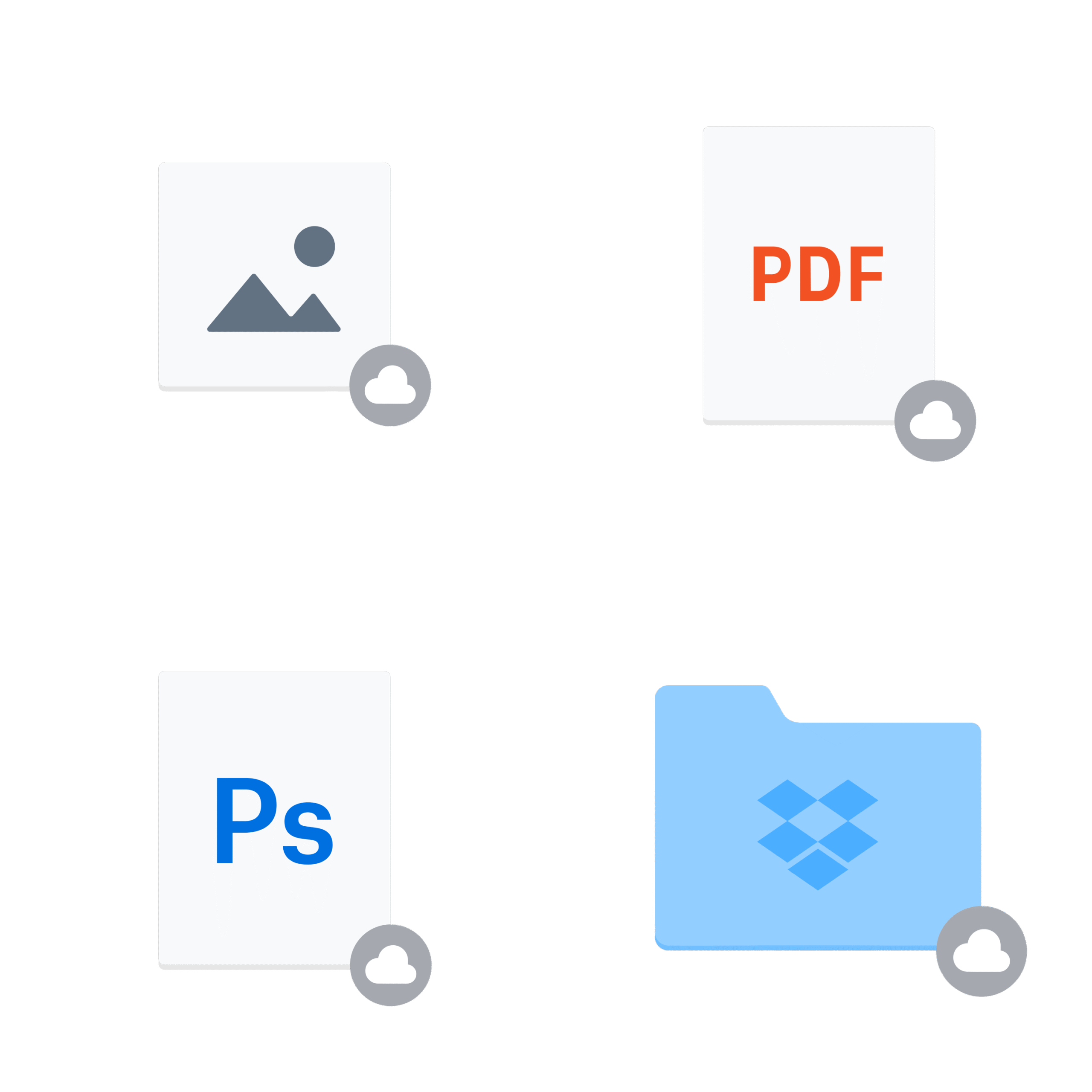 &Iacute;conos de tipos de archivos y carpetas en la nube