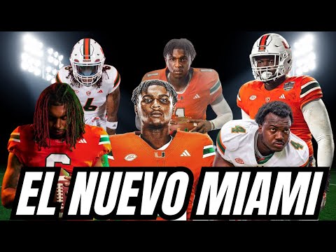 Jugadores de Miami Hurricanes en acción con el texto EL NUEVO MIAMI