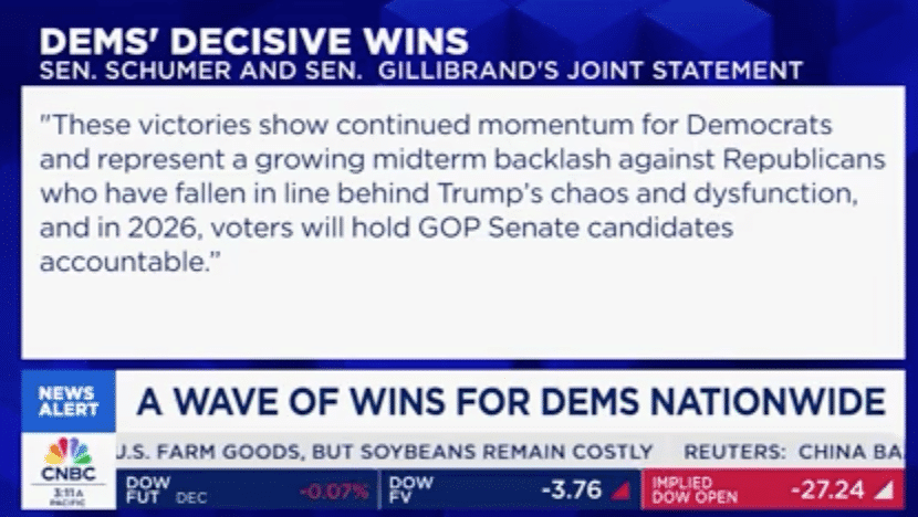 Extracto de declaración de Schumer y Gillibrand sobre victorias demócratas