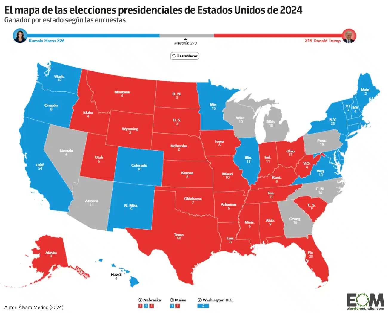 Mapa de elecciones presidenciales de EE.UU. 2024