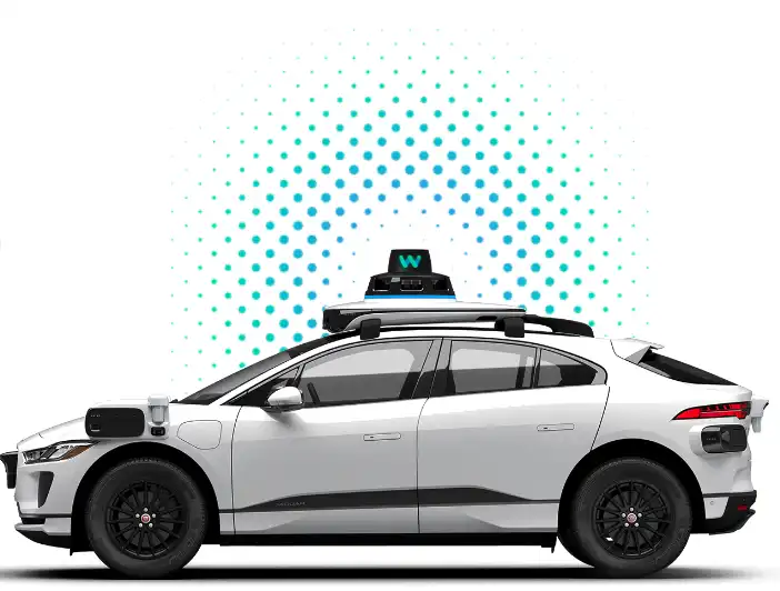 Vehículo autónomo Waymo Jaguar I-Pace equipado con sensores