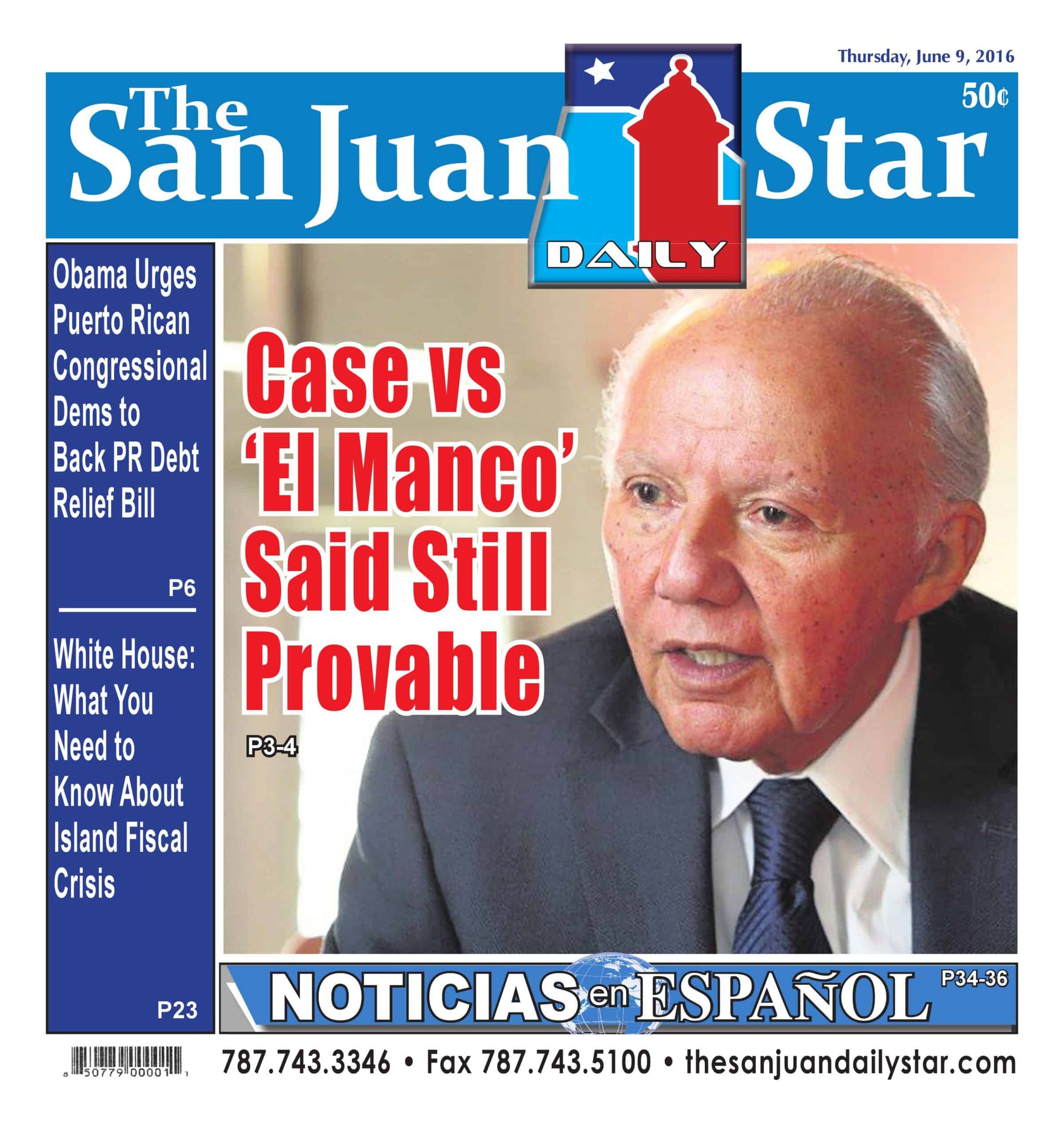 Portada de The San Juan Star con art&iacute;culos sobre pol&iacute;tica y deuda