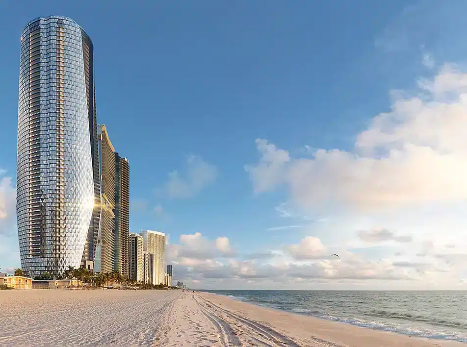 Lujoso rascacielos en la costa de Miami, representativo del tipo de edificio donde ocurrió el incidente