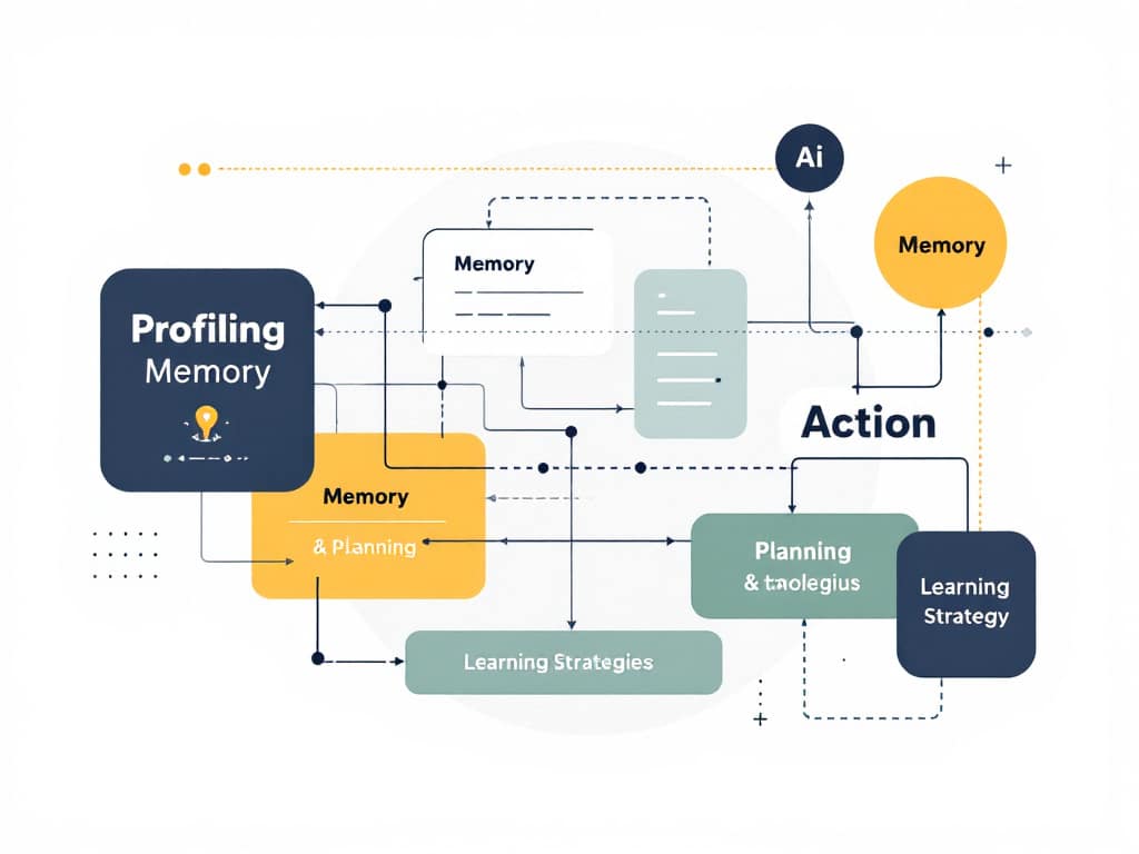 Diagrama de arquitectura de agente inteligente mostrando memoria y acción