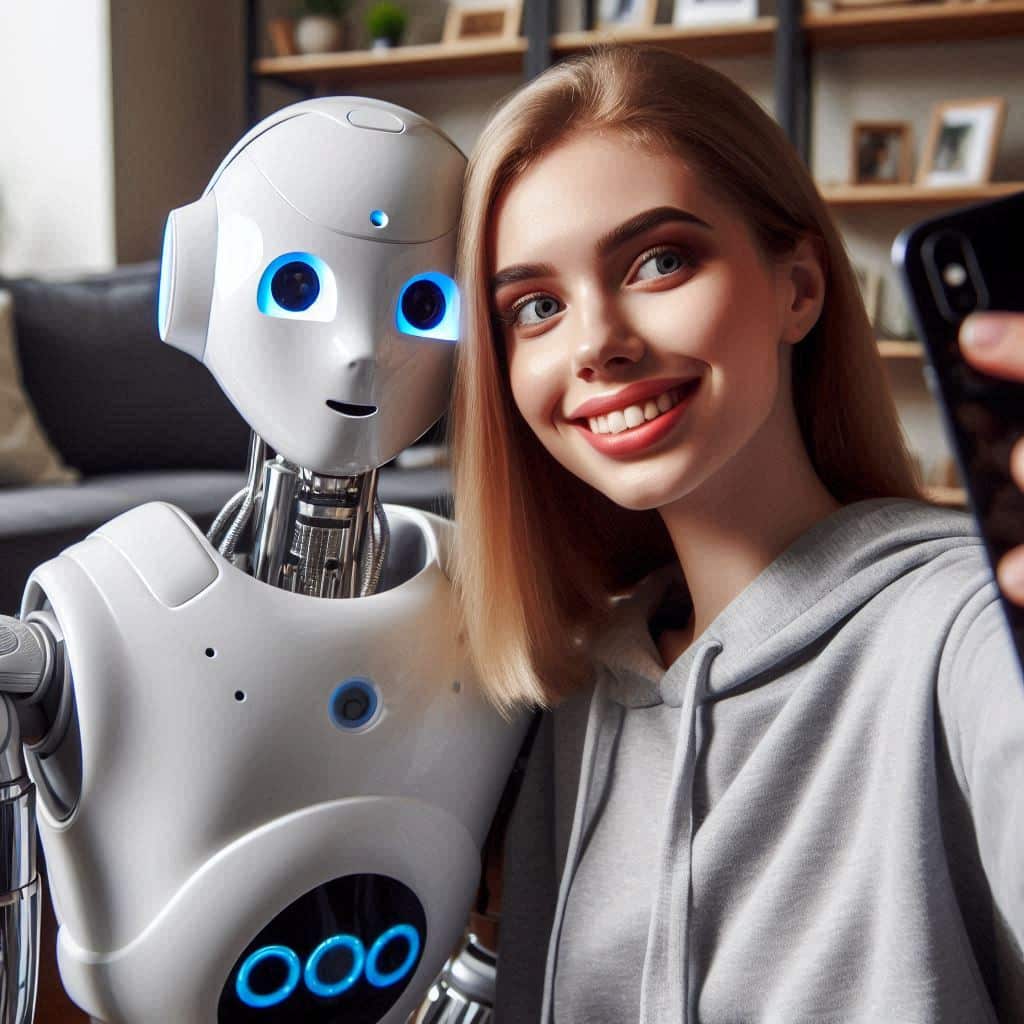 Mujer interactuando con un robot futurista en CES 2026