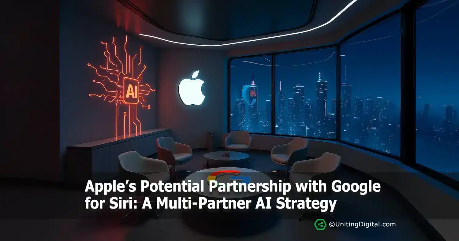 Entorno futurista que simboliza la colaboración entre Apple y Google en inteligencia artificial