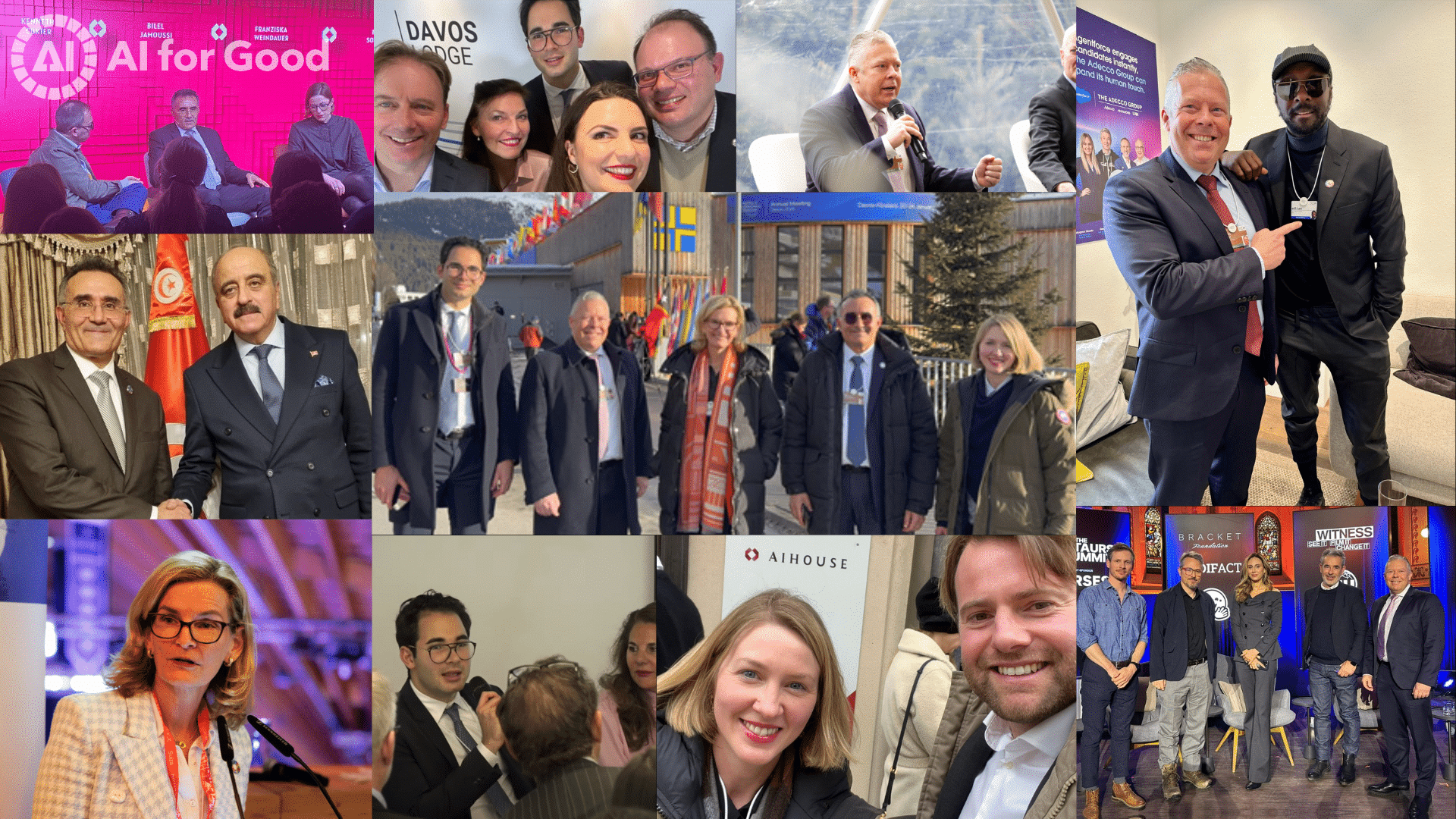 Collage de momentos y paneles sobre IA en la conferencia de Davos 2023