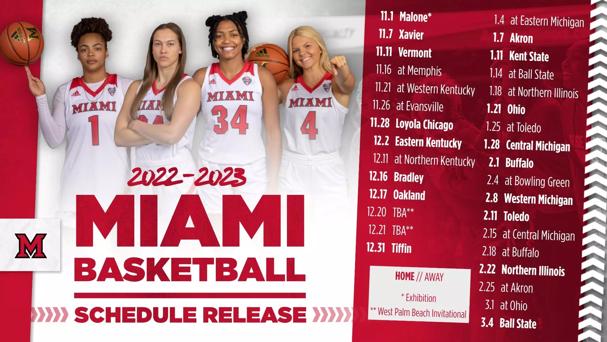 Jugadoras de baloncesto de la Universidad de Miami con calendario de temporada