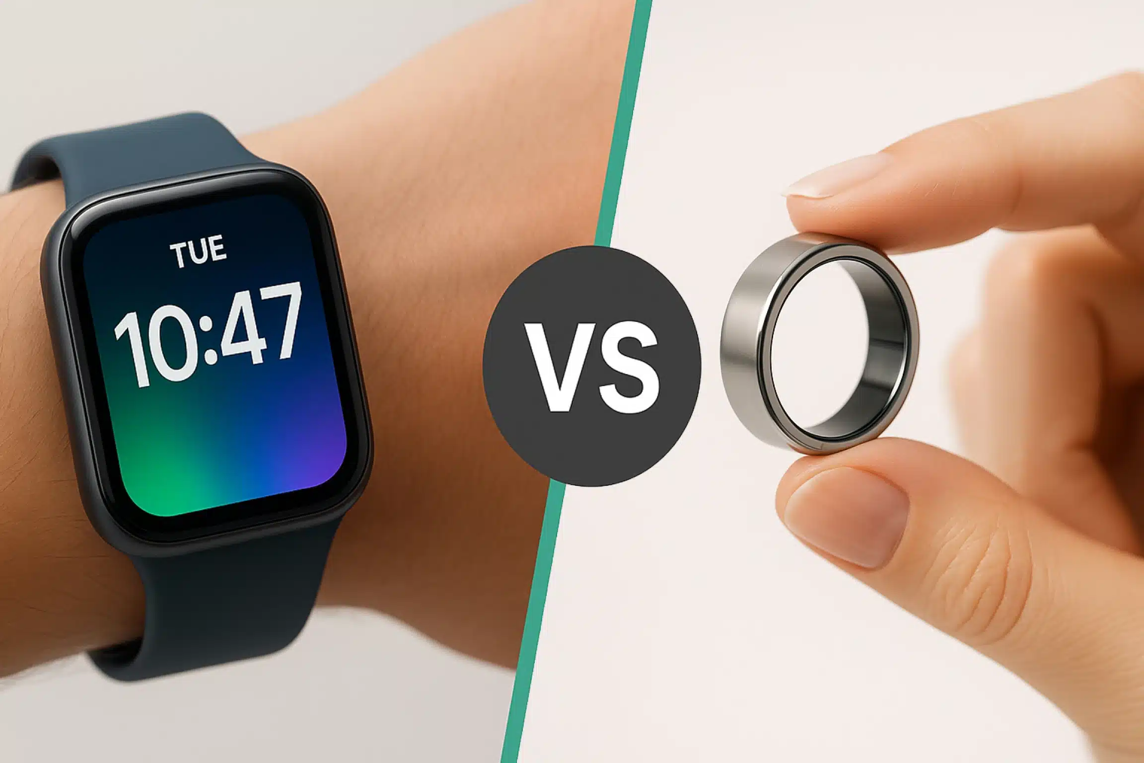 Comparación visual entre un anillo inteligente y un reloj inteligente, destacando la evolución del diseño modular