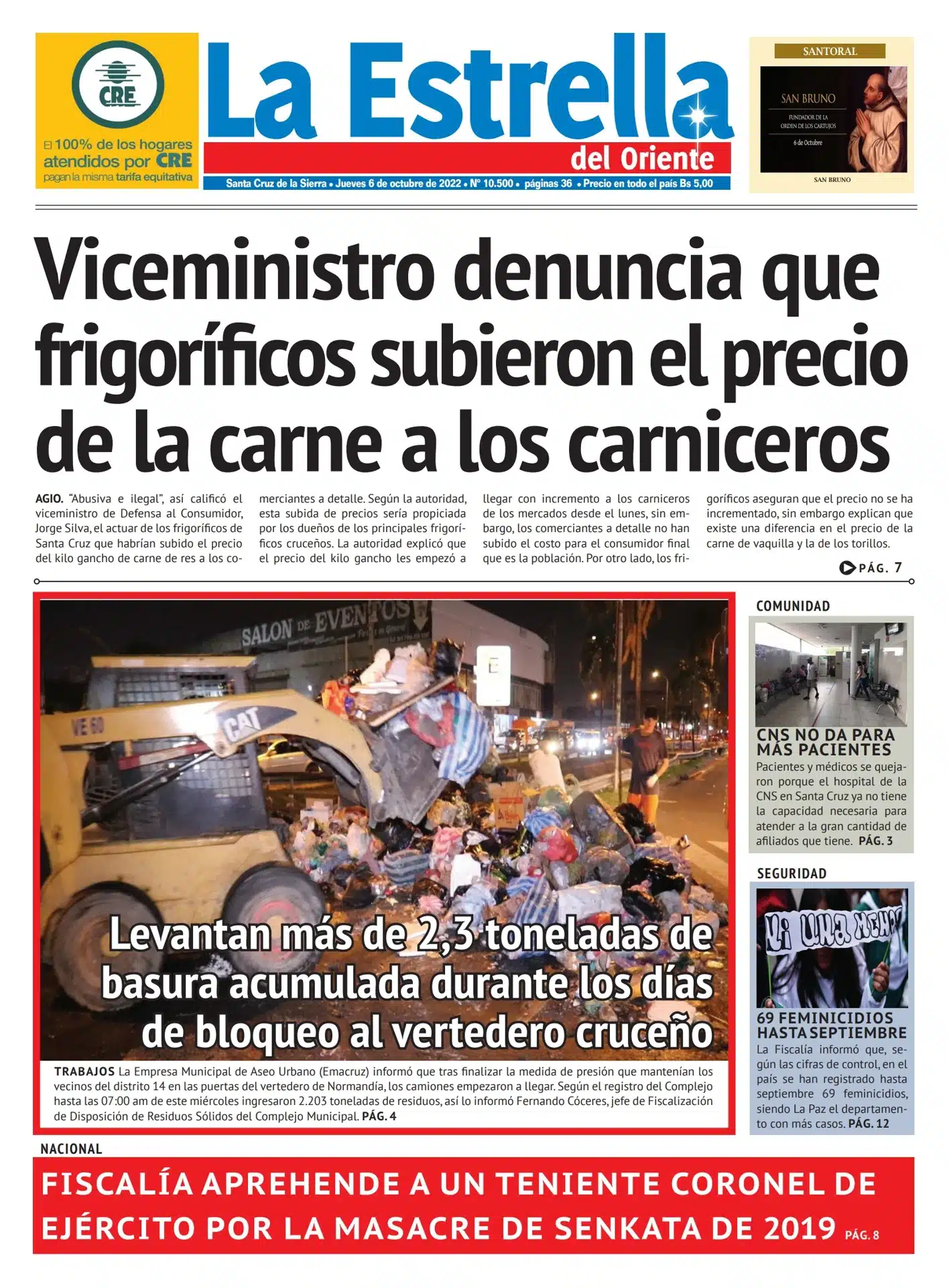Portada de periódico ilustrando un escándalo de precios en el sector público