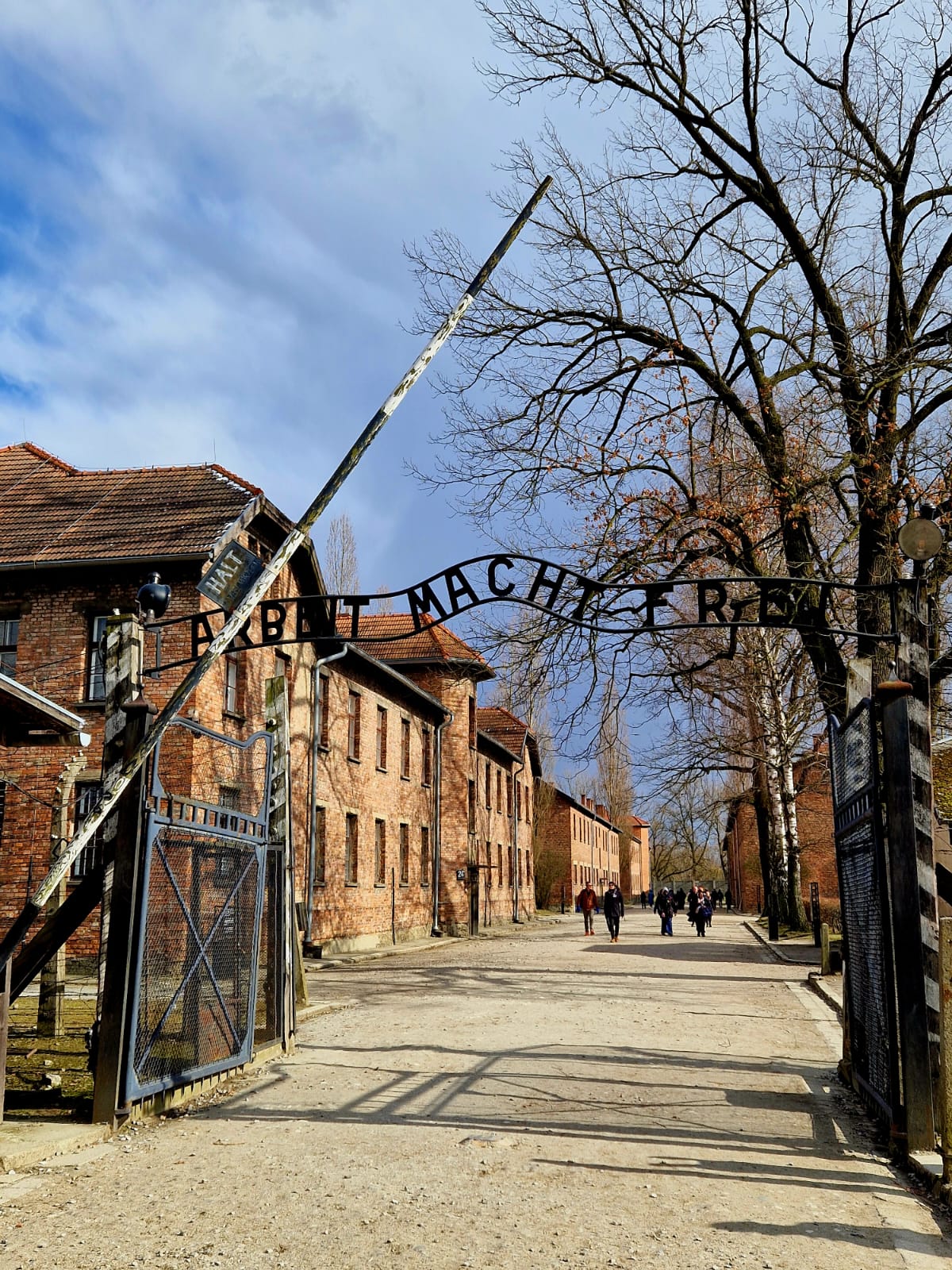 Entrada emblem&aacute;tica con inscripci&oacute;n 'ARBEIT MACHT FREI', evocando control y memoria hist&oacute;rica en paralelo al debate