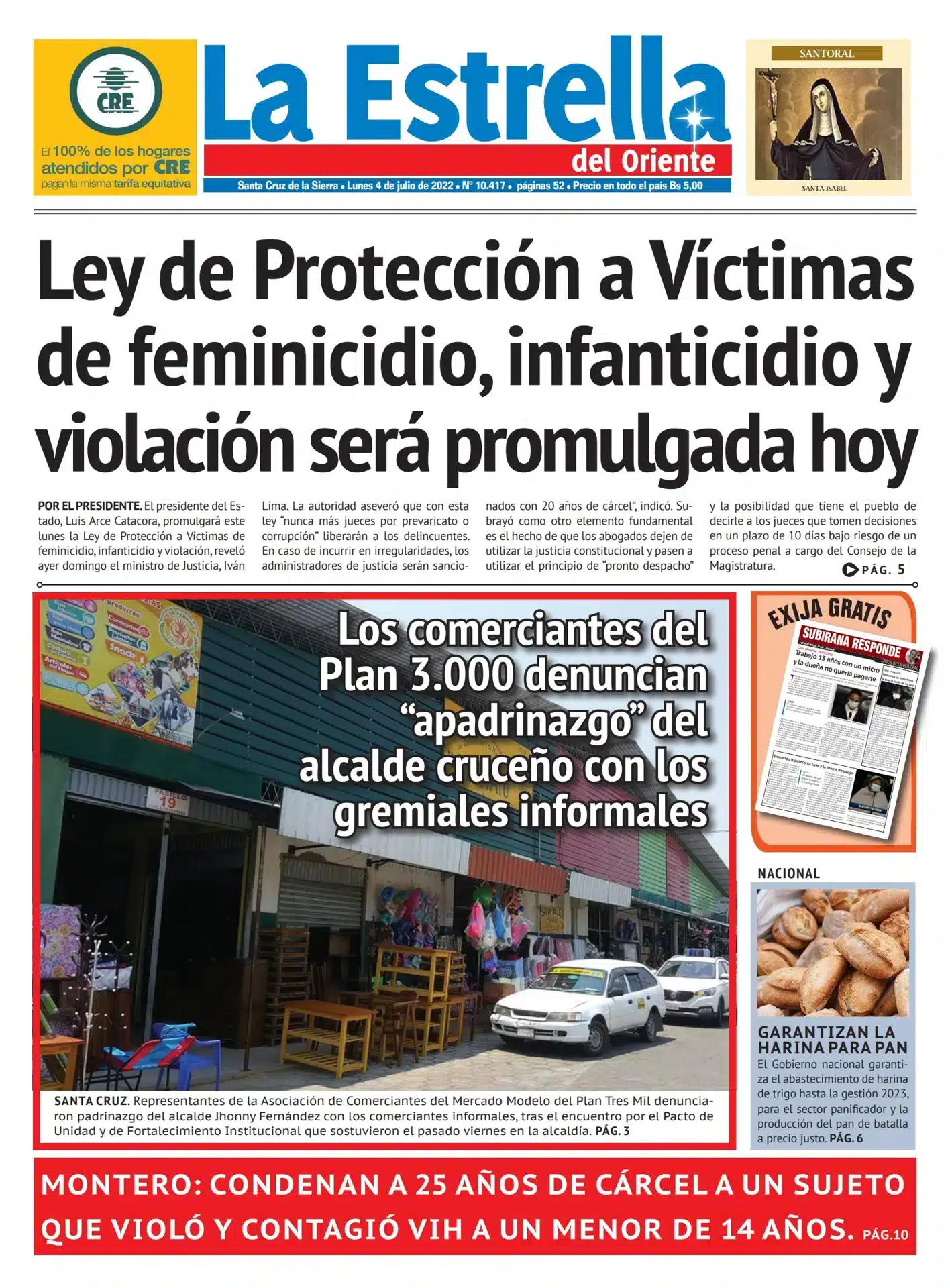 Portada de periódico con noticias sobre gremiales y actividades comerciales