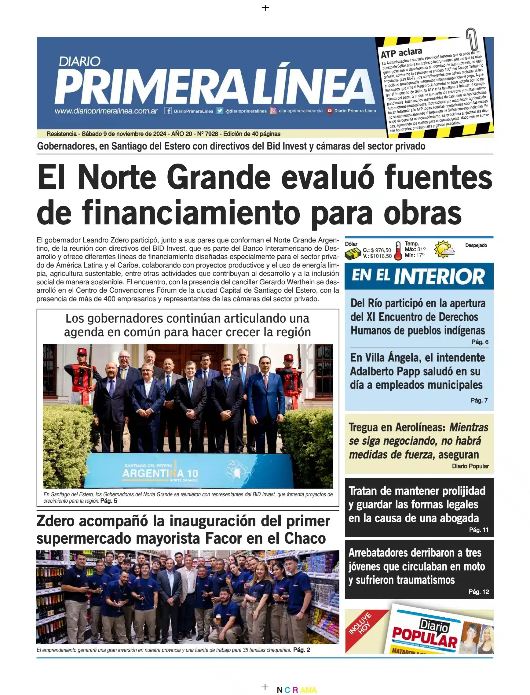 Portada de diario con noticias diversas, contextualizando el &aacute;mbito institucional