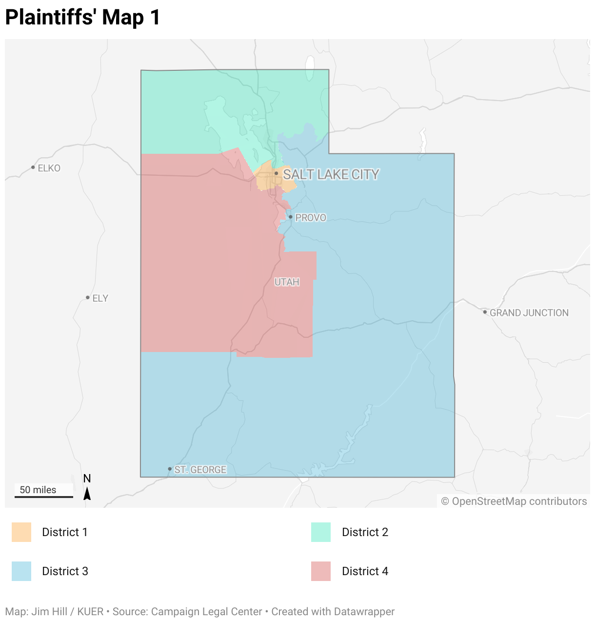 Mapa de los distritos congresionales propuestos en Utah