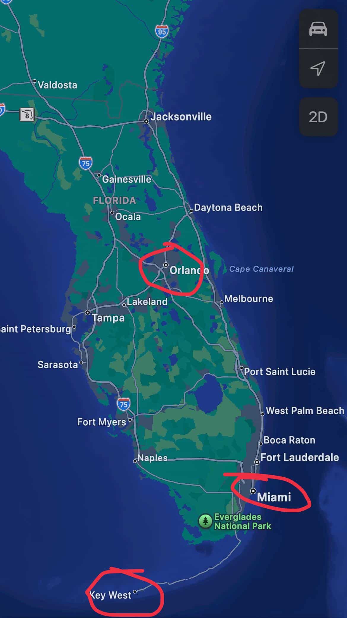 Mapa de Florida destacando la ciudad de Miami