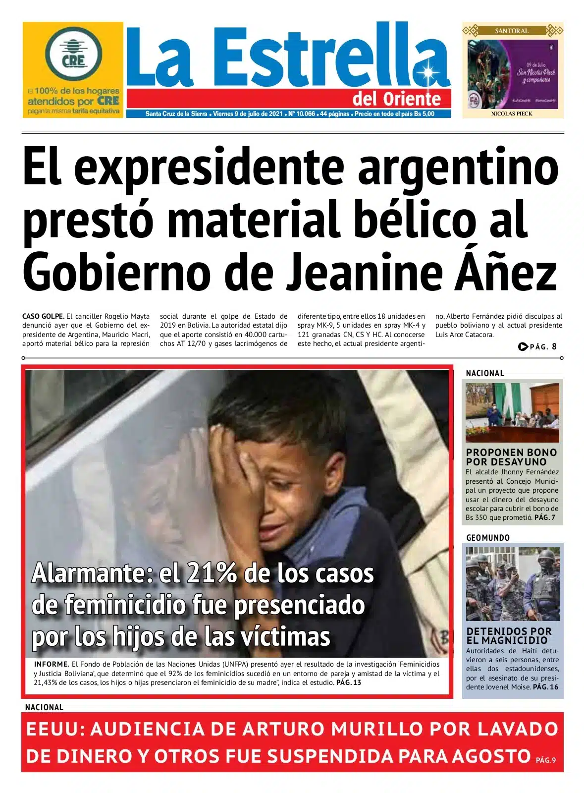 Portada de peri&oacute;dico con titular sobre lavado de dinero