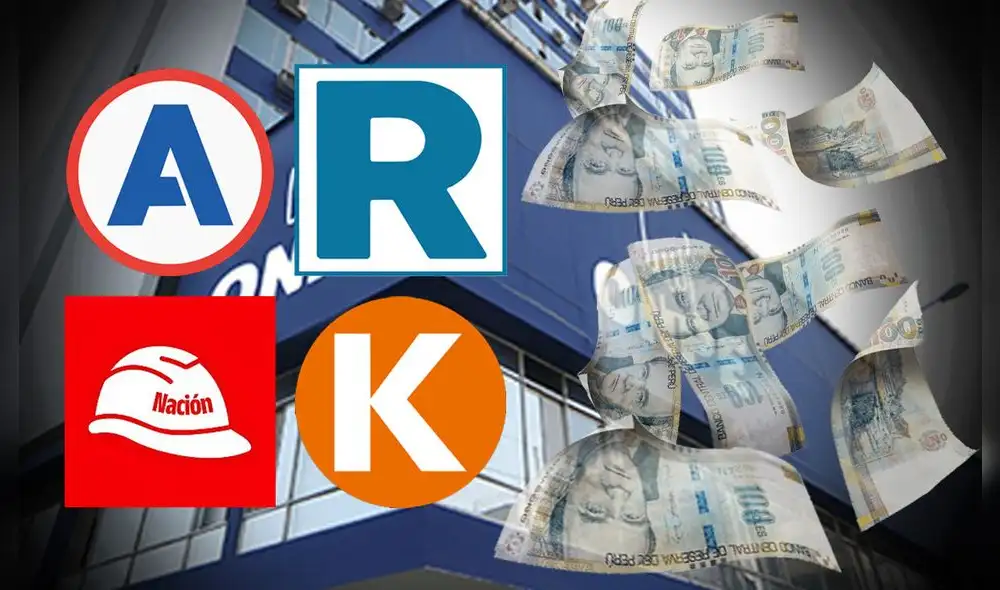 Infografía con logotipos de partidos políticos, incluyendo APP, y símbolos monetarios frente a un edificio institucional