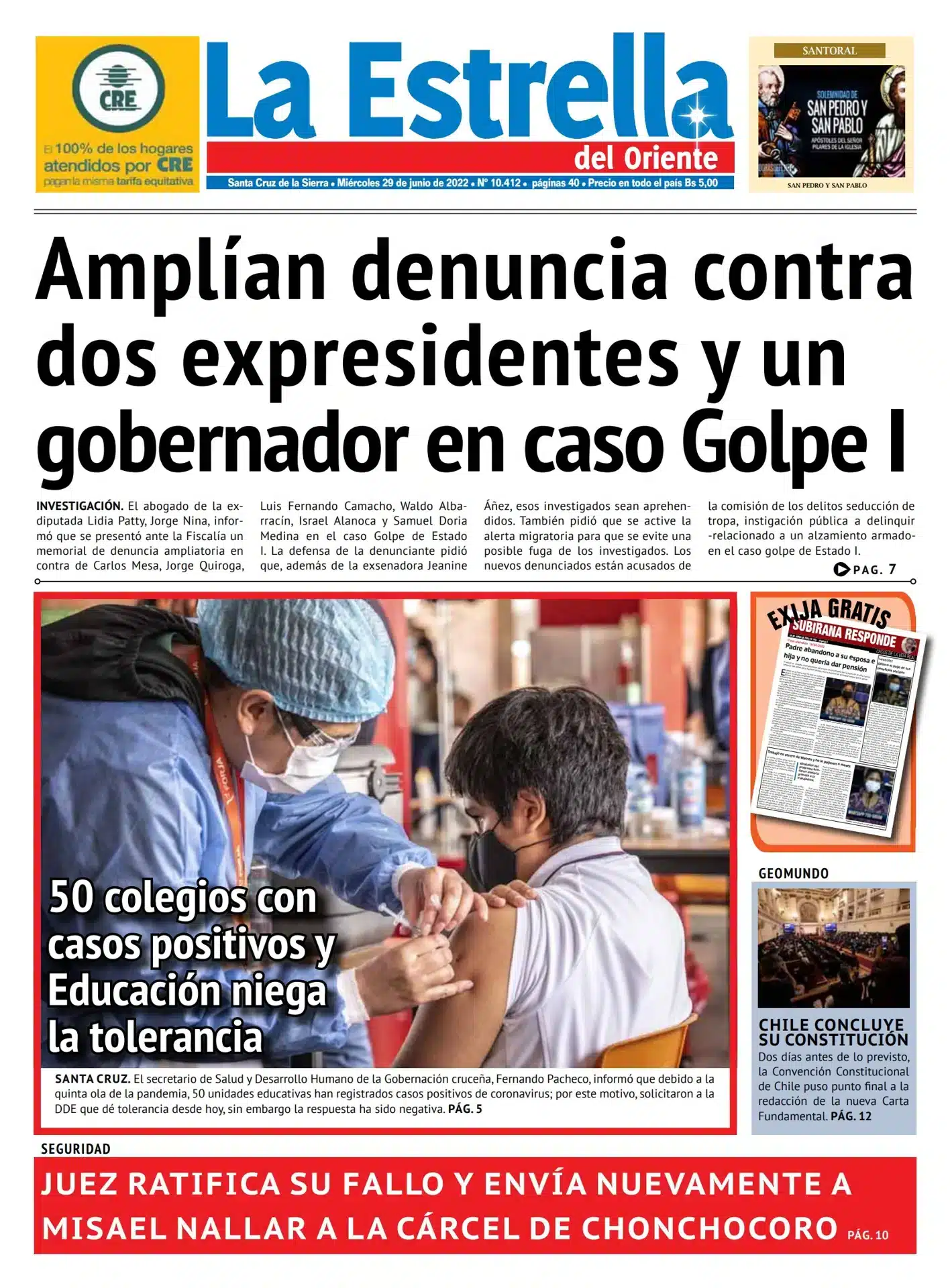 Portada de peri&oacute;dico con titulares sobre pol&iacute;tica y gesti&oacute;n p&uacute;blica