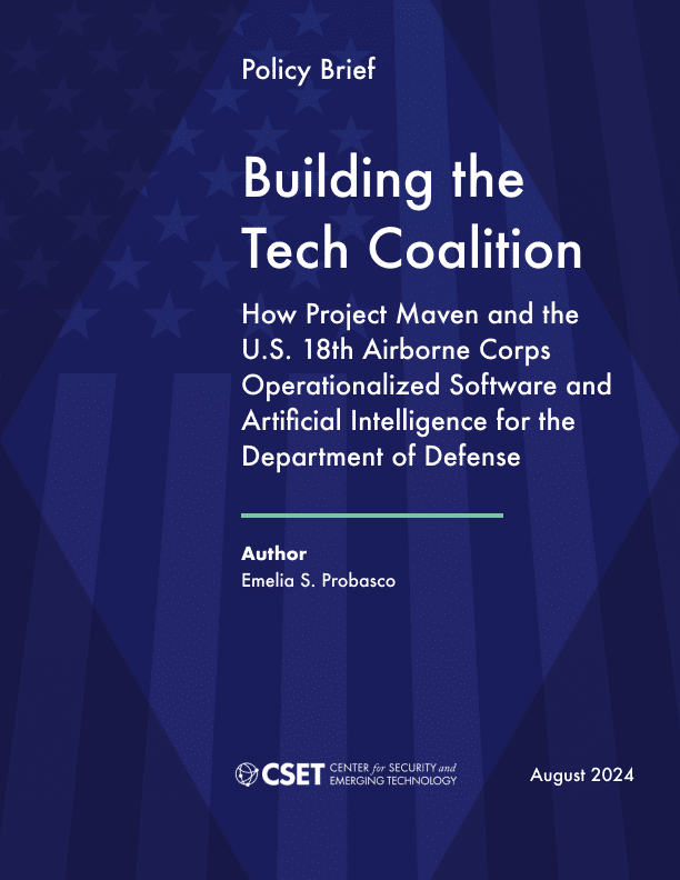 Portada del informe 'Building the Tech Coalition' sobre IA en el Departamento de Defensa