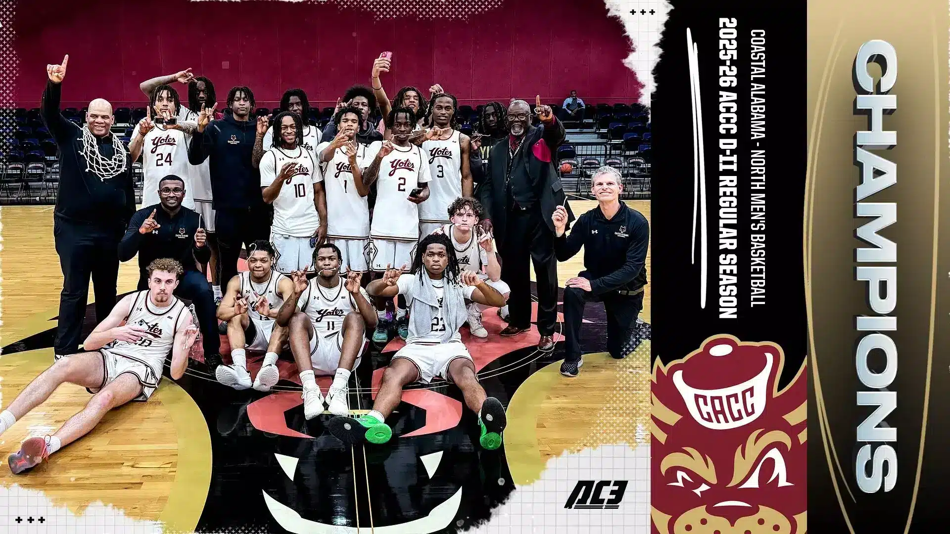 Equipo de baloncesto celebrando un campeonato en la cancha