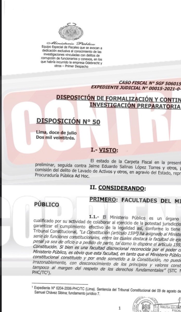 Documento del Ministerio P&uacute;blico sobre investigaci&oacute;n por lavado de activos