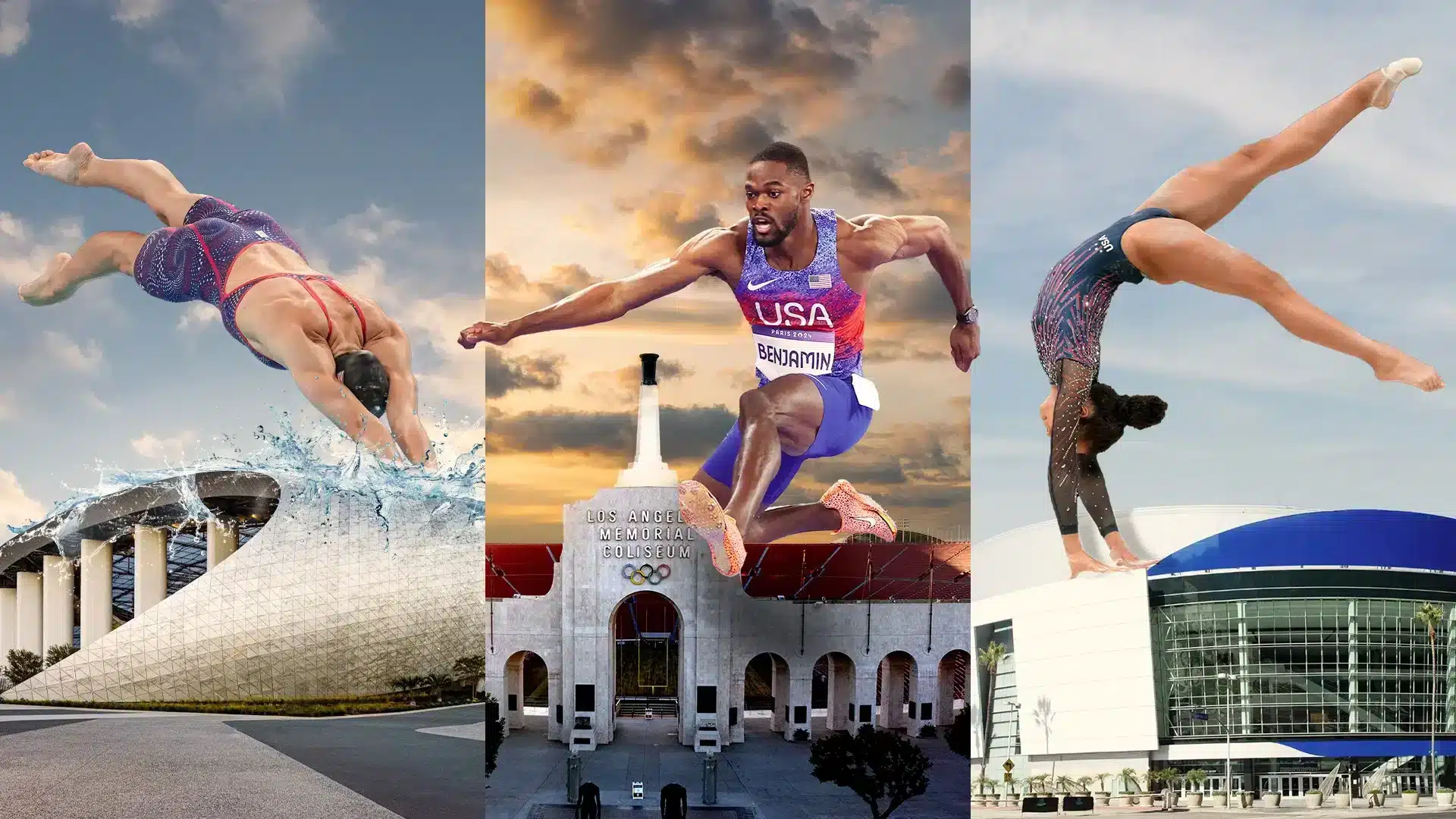 Deportistas en acci&oacute;n en diferentes disciplinas, destacando el esp&iacute;ritu competitivo