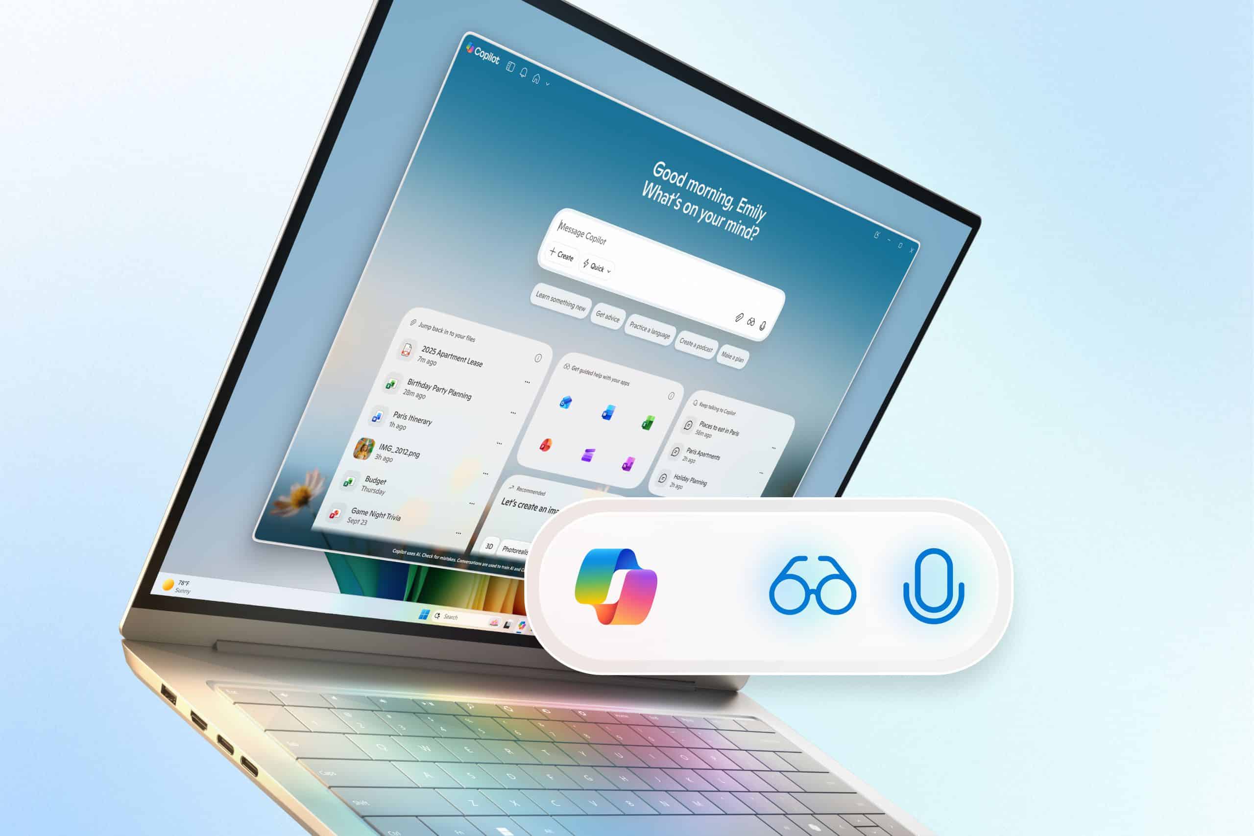 Laptop mostrando la interfaz del asistente Copilot de Microsoft