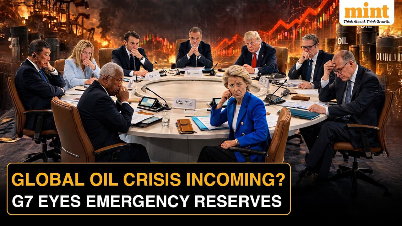 Reuni&oacute;n de l&iacute;deres del G7 analizando gr&aacute;ficos del mercado petrolero en un ambiente tenso