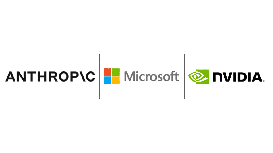 Logotipos en alineaci&oacute;n de Anthropic, Microsoft y Nvidia