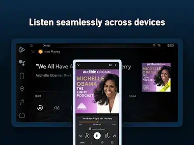 Interfaz de la aplicaci&oacute;n Audible mostrando el podcast 'Michelle Obama: The Light Podcast'