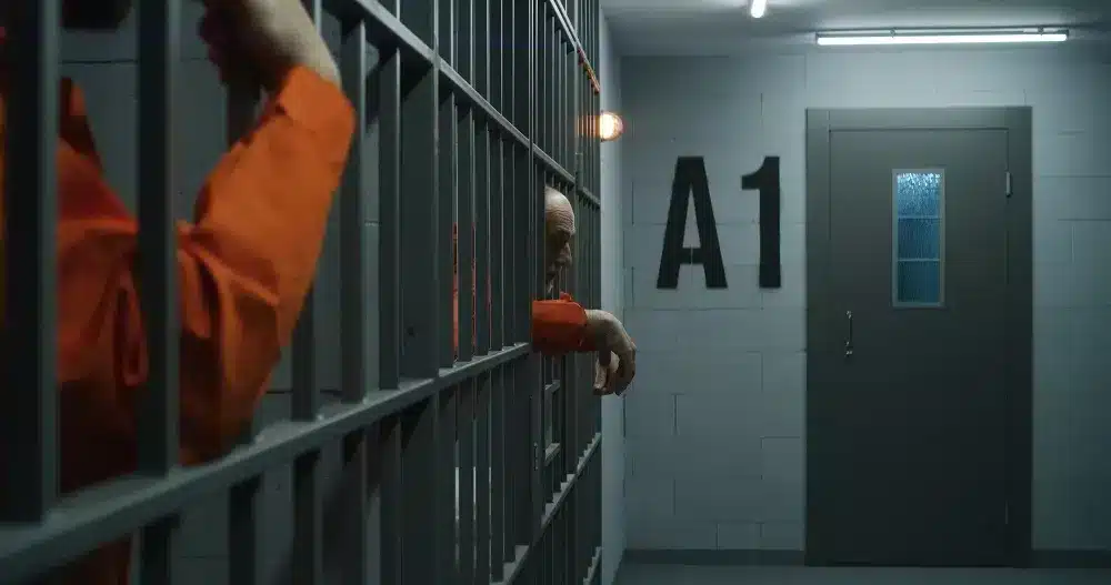 Entorno carcelario sombr&iacute;o, relacionado con el contexto de acusaciones y sistema judicial