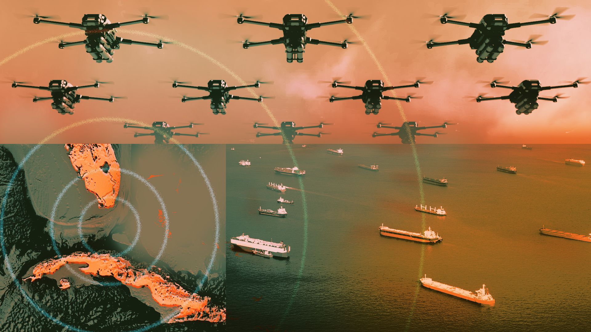 Drones volando sobre el mar cerca de Florida y Cuba