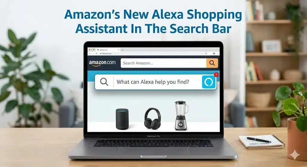 Asistente de compras con IA de Amazon Alexa en una laptop
