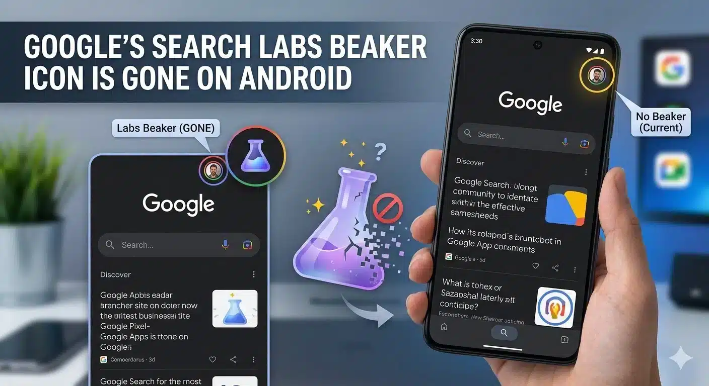 Interfaz de Google en un teléfono móvil, mostrando cambios en la iconografía de Search Labs