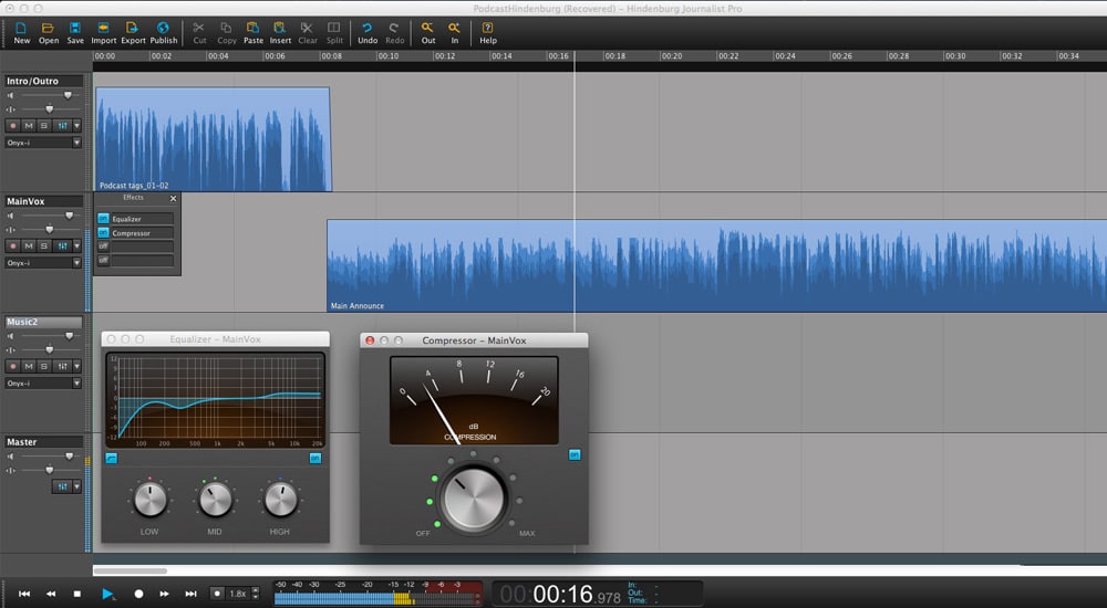 Interfaz de software de edici&oacute;n de audio para creaci&oacute;n de podcasts