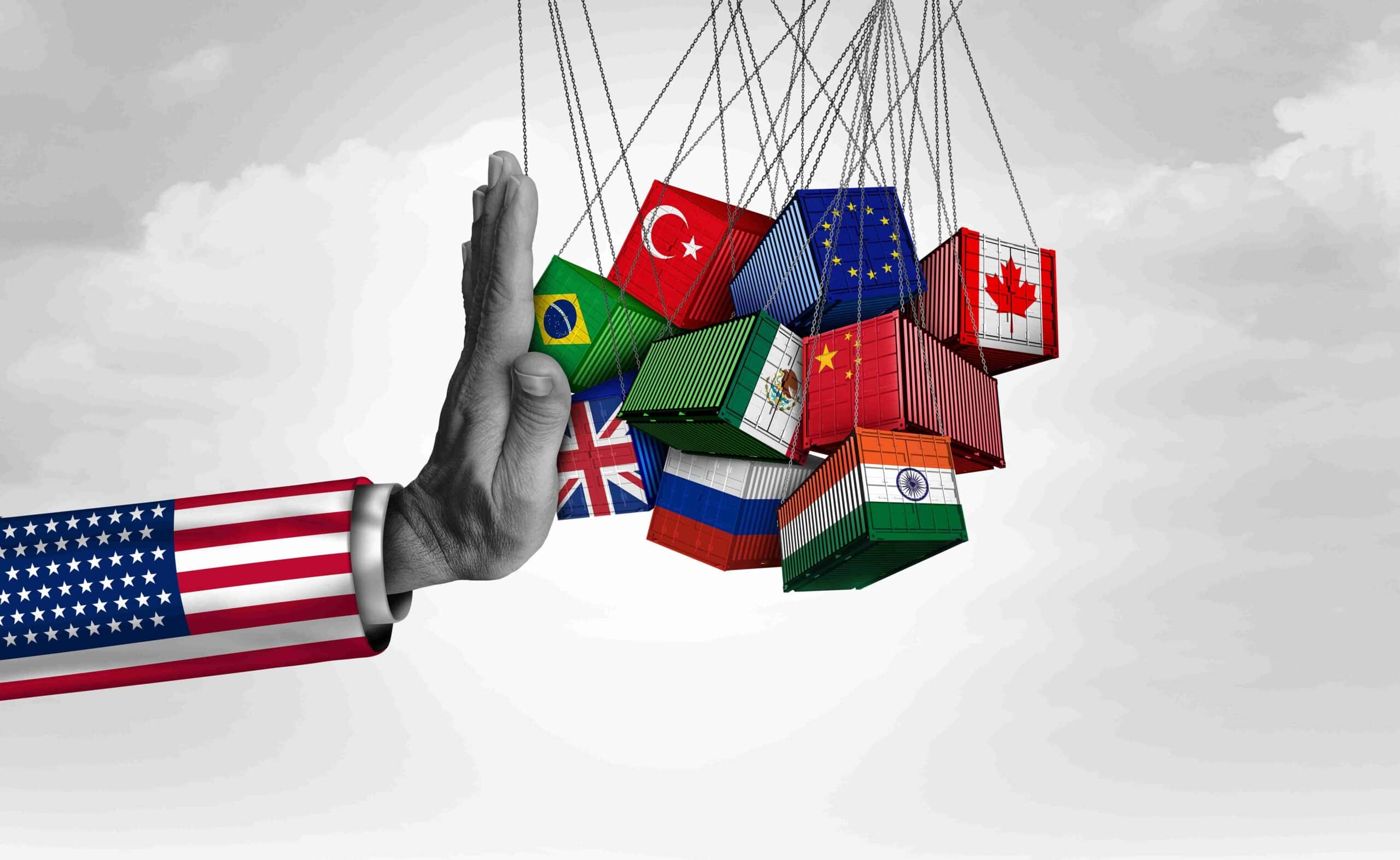 Contenedores con banderas de diversos países simbolizando el comercio internacional