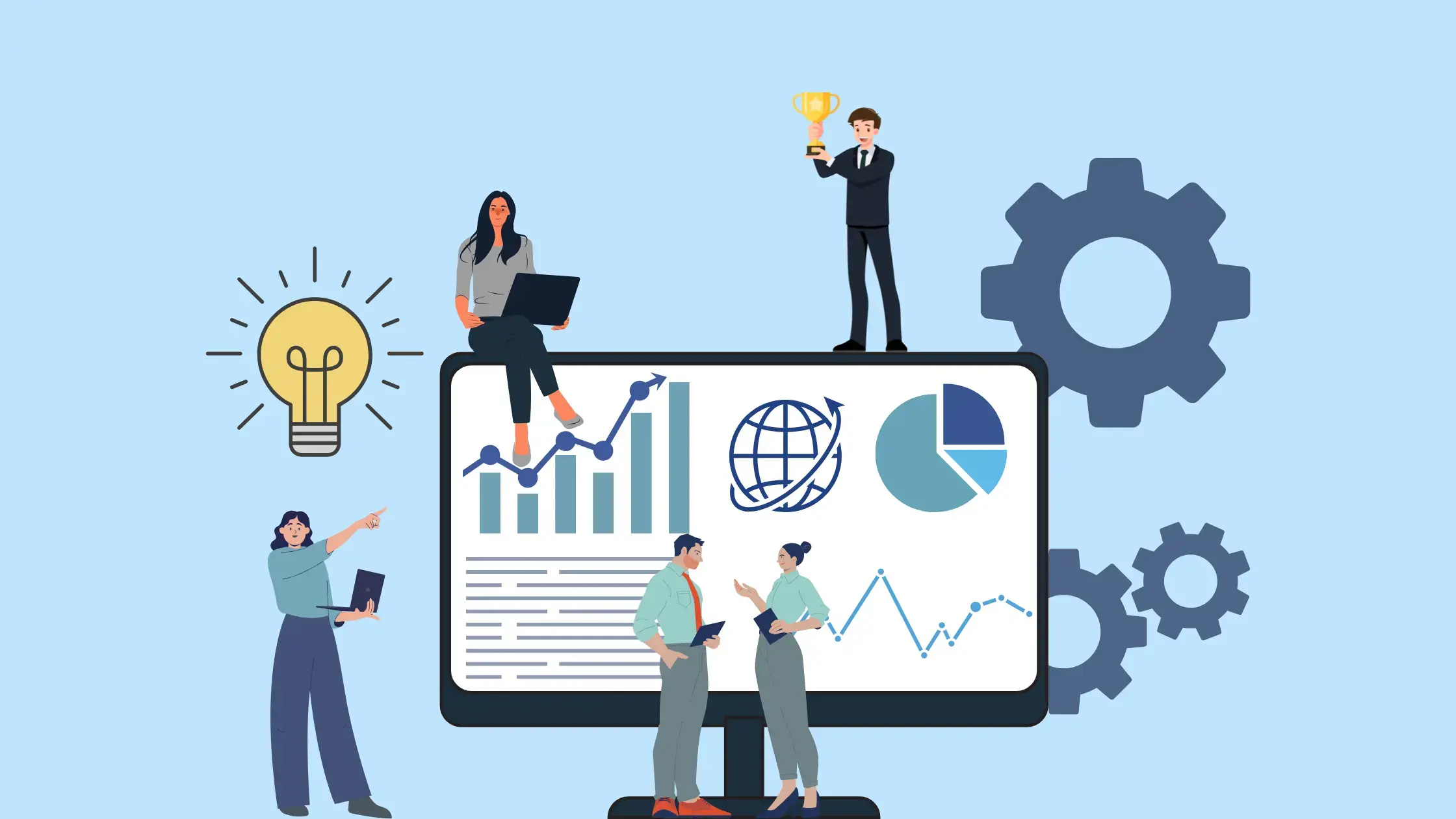 Entorno de trabajo moderno con gráficos y figuras que representan innovación y emprendimiento
