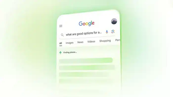 Interfaz de búsqueda de Google con opciones de categorías