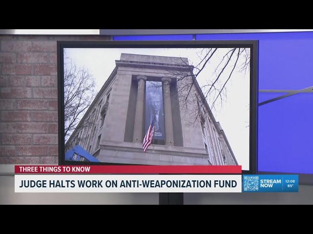 Televisor mostrando noticia sobre juez que detiene el Anti-Weaponization Fund