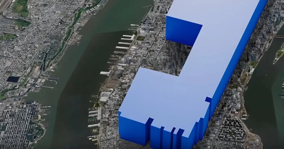 Representación conceptual del centro de datos de Meta en Ohio, del tamaño de Manhattan