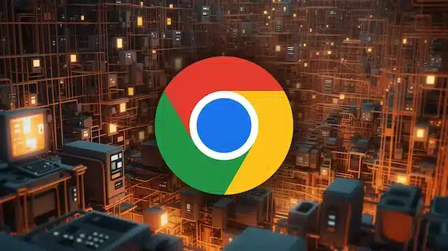 Logotipo de Google Chrome sobre fondo de circuitos tecnológicos