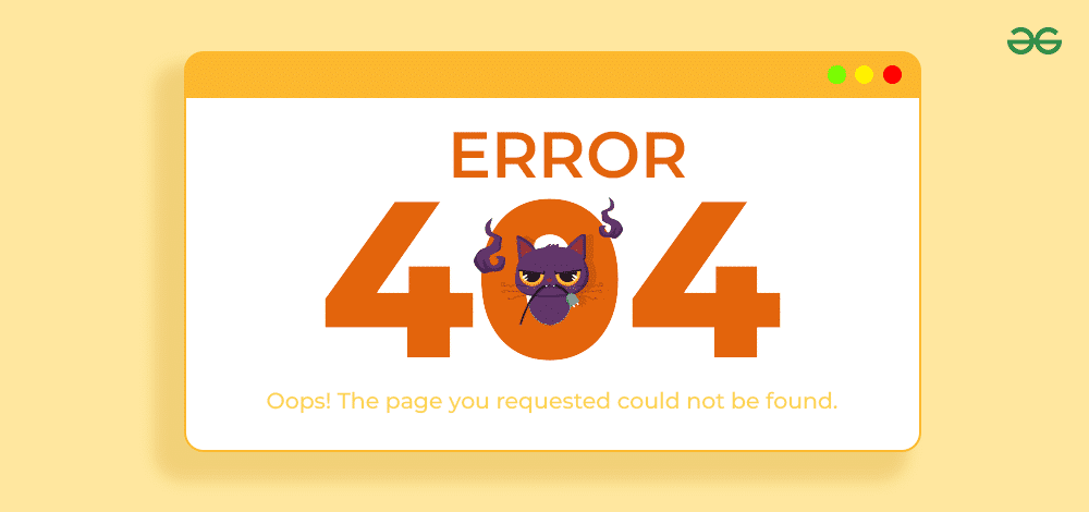 Error 404 con diseño de gato y mensaje divertido