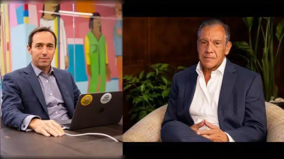 Dos empresarios en diferentes entornos, simbolizando los outsiders del ámbito corporativo y mediático