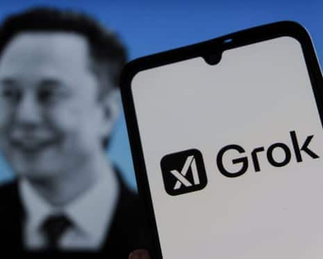 Primer plano de un teléfono móvil con el logotipo de Grok en pantalla