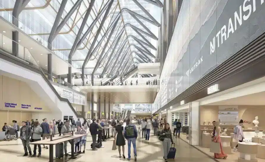 Vestíbulo renovado de Penn Station con señalización de LIRR y NJ Transit